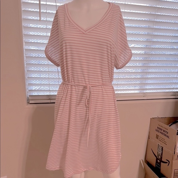 Pink Striped V-Neck Dress - Picture 1 of 3